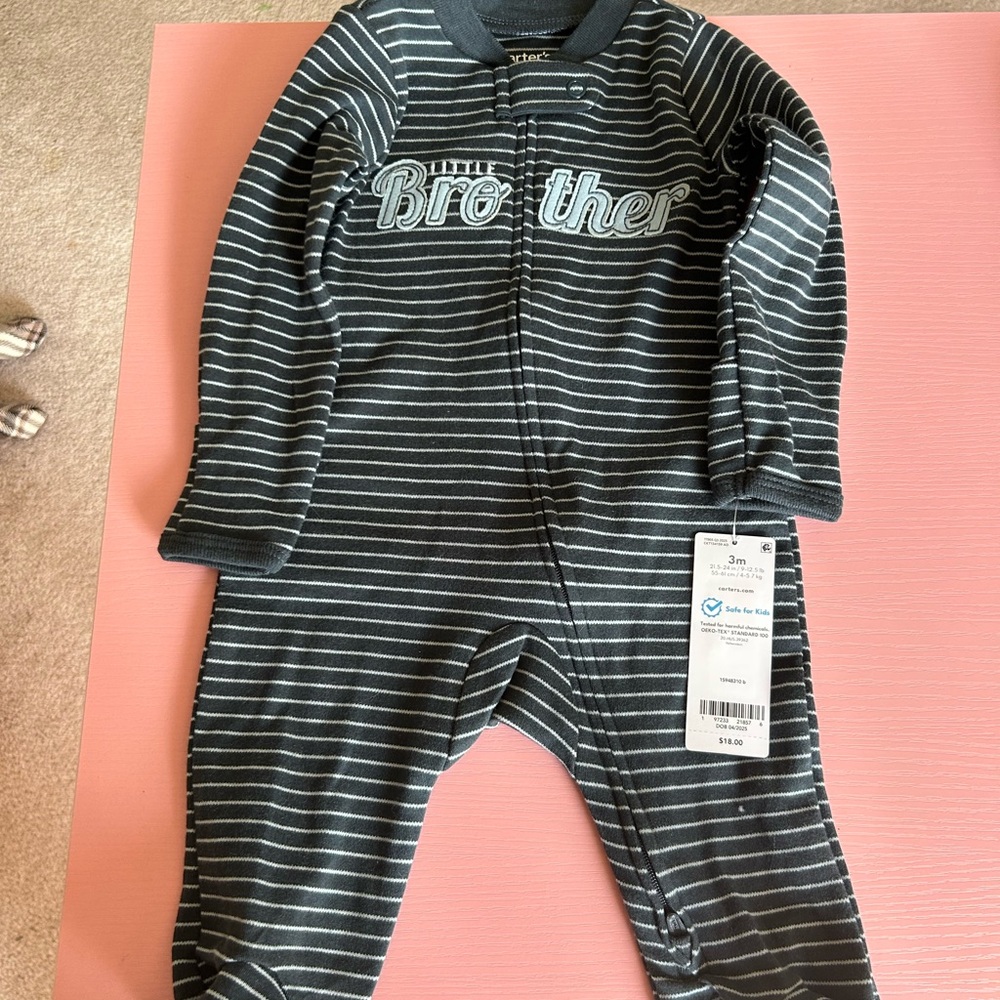 Carter's Striped Little Brother Footed One-Piece - Black & White